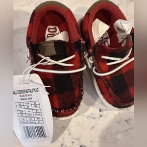 Hey Dude Kids Moccasins - Red and Black Plaid